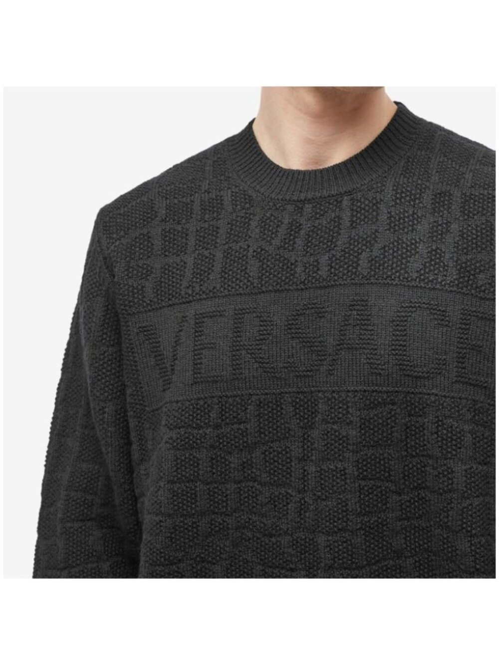 Versace Crocodile Jacquard Wool Crew Black size 50 New